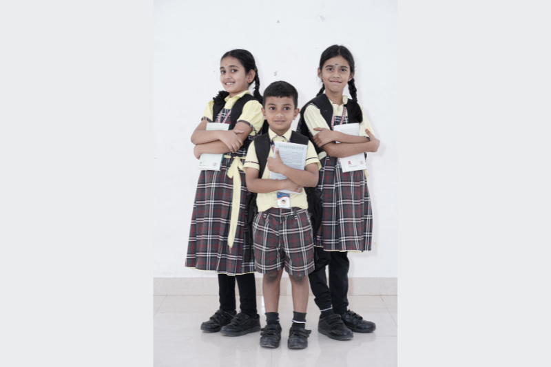 KR Public School junior students wearing the updated uniform